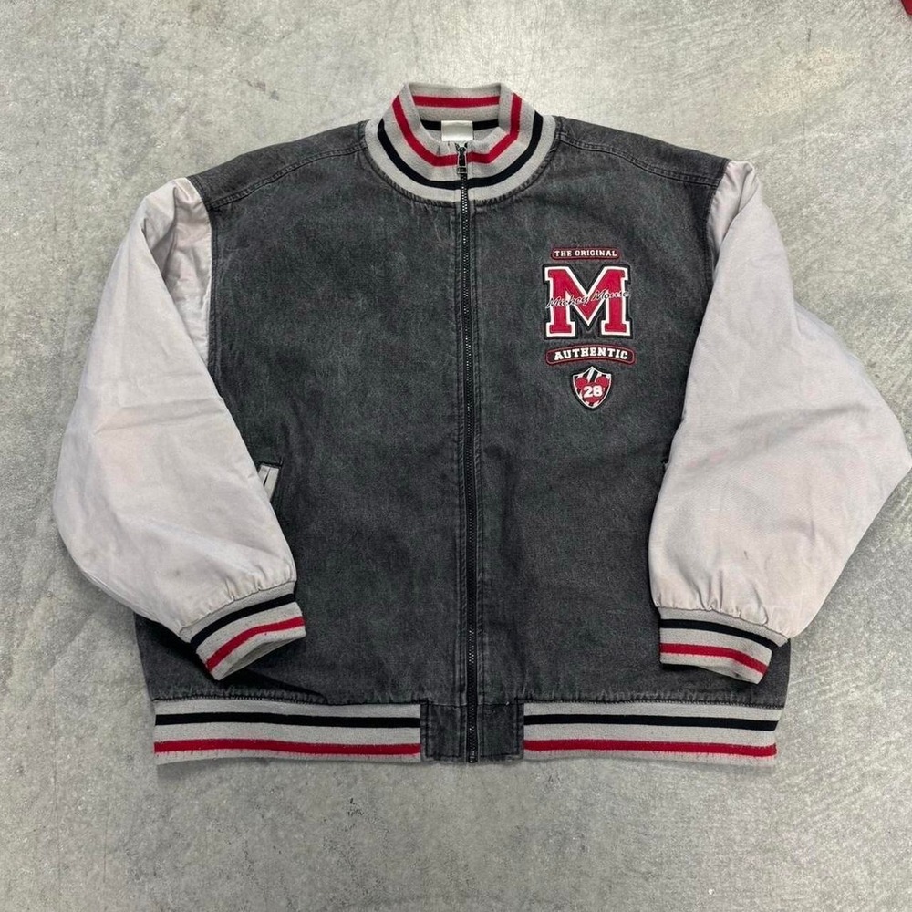 Vintage Mickey Disney Varsity Bomber Jacket Zip Up 90's Gray Red XXL